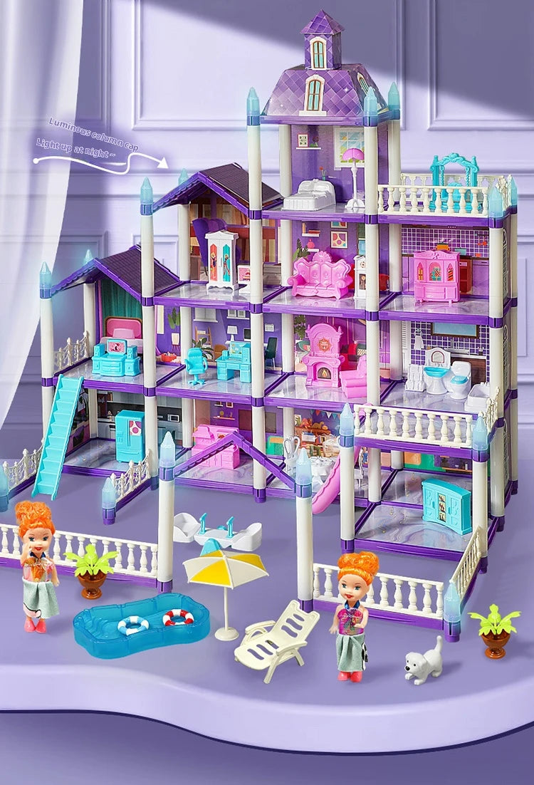 3D DIY Fantasy Princess Castle Villa Assembly Doll House Set Toys, Girls Home Toys & 3D Kids Toys
