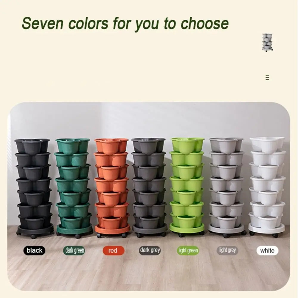 New Vertical Tower Stackable FlowerPot Plastic with Movable Casters Flower Pot Multi-layer Strawberry Planter Tower Home Garden