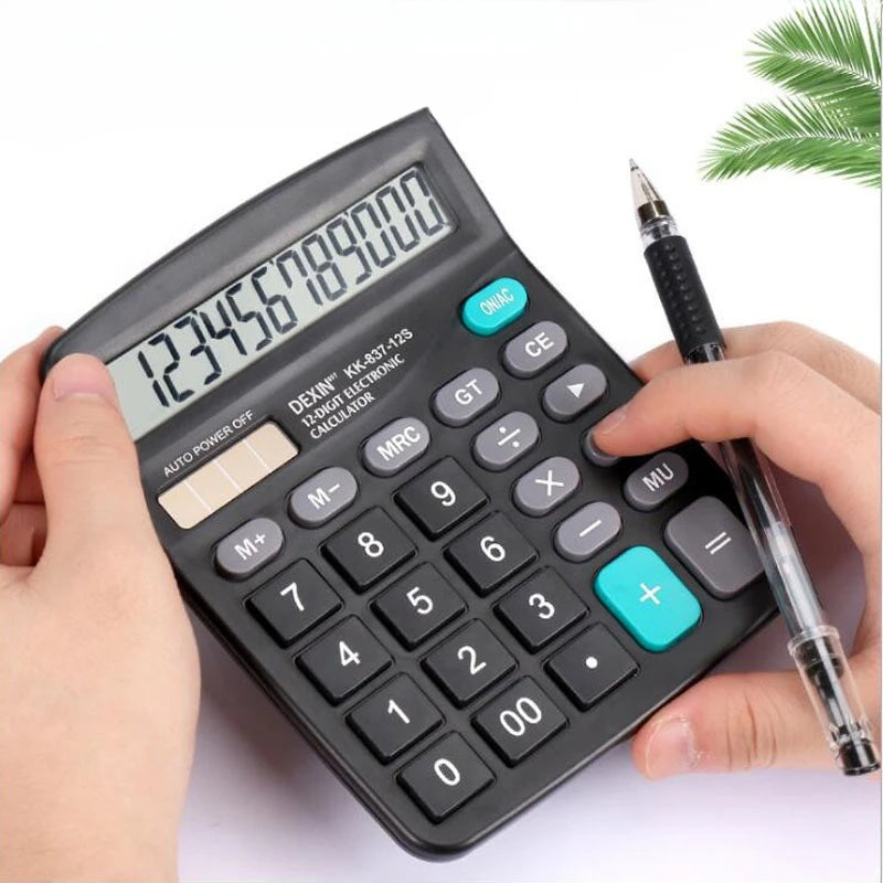 12-Digit Large LCD Display Calculator Financial Accounting Office Calculator with Solar & Battery Dual Power