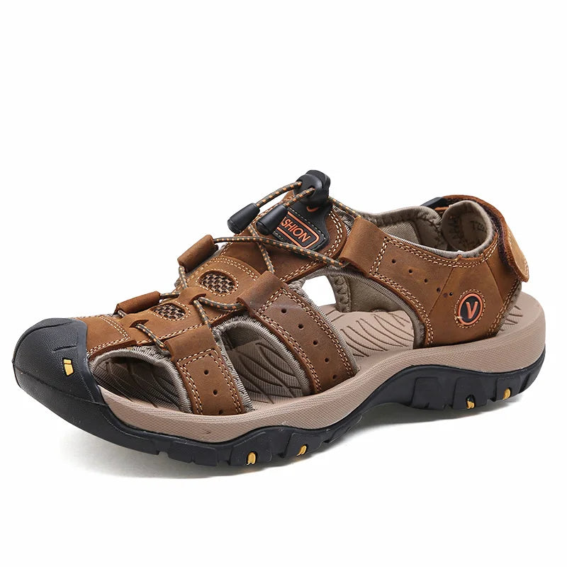 Summer Sandals Leather Outdoor Men Beach Shoes Luxury Breathable Casual Sandal Man Wading Shoes Non-slip Wide lining Slippers
