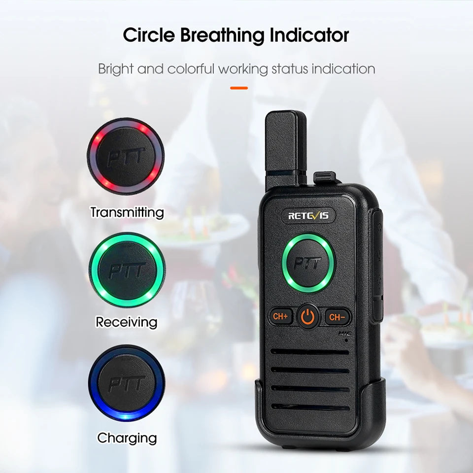 Retevis RB645 Walkie Talkie Dual PTT Professional Walkie-talkie Portable PMR446 Two Way Radio VOX USB C for Hotel Restaurant