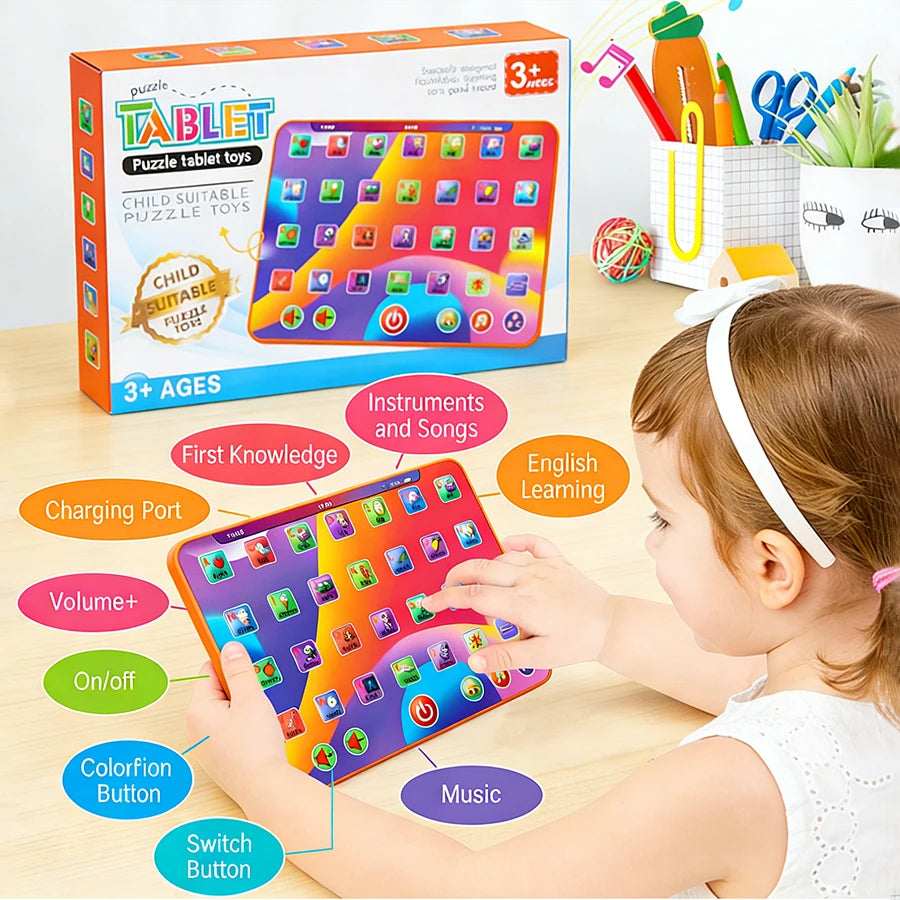 Alphabet Tablet to Learn Letters, Abc, Numbers, Colors, Music & Words, Interactive Toddler Learning & Education Toys for Kids