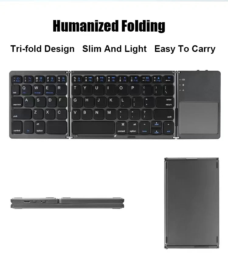 Folding Bluetooth Keyboard With Touchpad For IOS Android Windows Office Mini Wireless Keyboard Storage Three Systems Universal