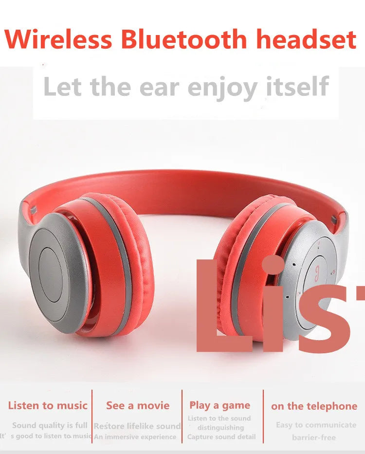 P47 Bluetooth 5.0 Wireless Headphone Foldable HIFI Stereo Bass Earphone Kid Helmet Gift With Mic USB Adaptor For iPhone Game