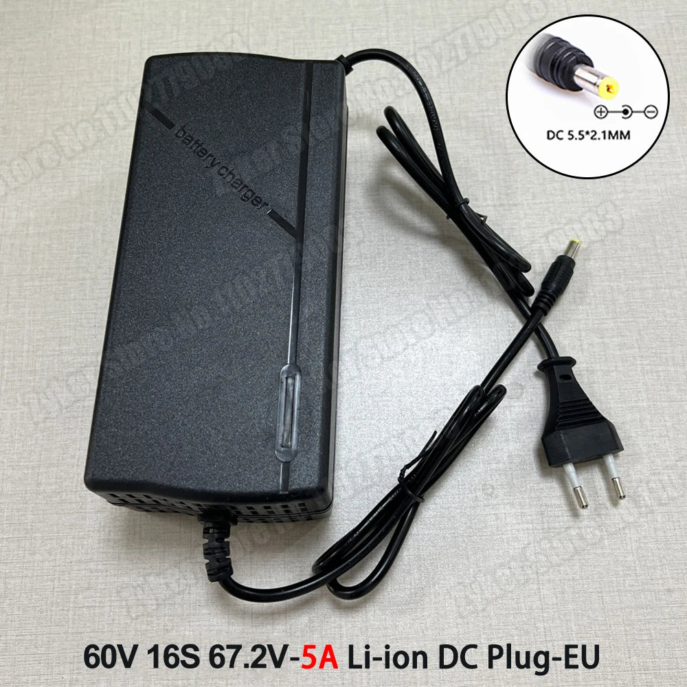 60V 72V 5A Lithium Battery Charger 67.2V 84V 5A Lithium Battery Pack 16S 20S 5A Smart Intelligent Fast Charging Chargers EU Plug