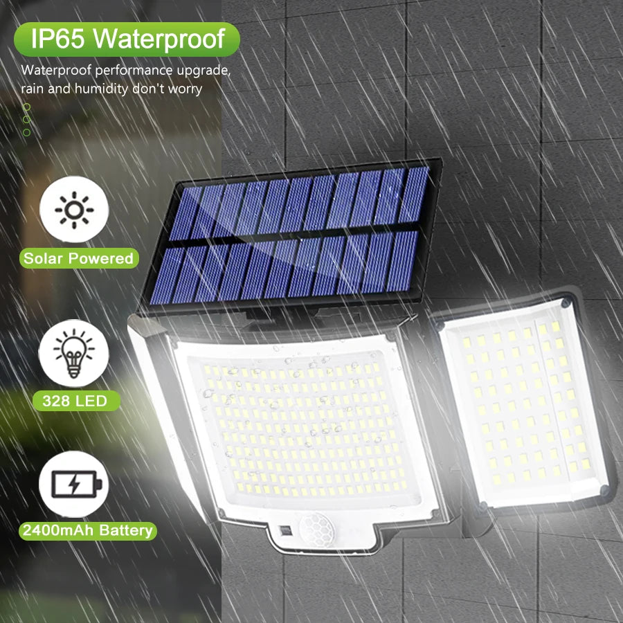 LED Solar Lights 228/328 Outdoor PIR Motion Sensor Wall Lamp IP65 Waterproof Street Light with Remote for Garden Lighting