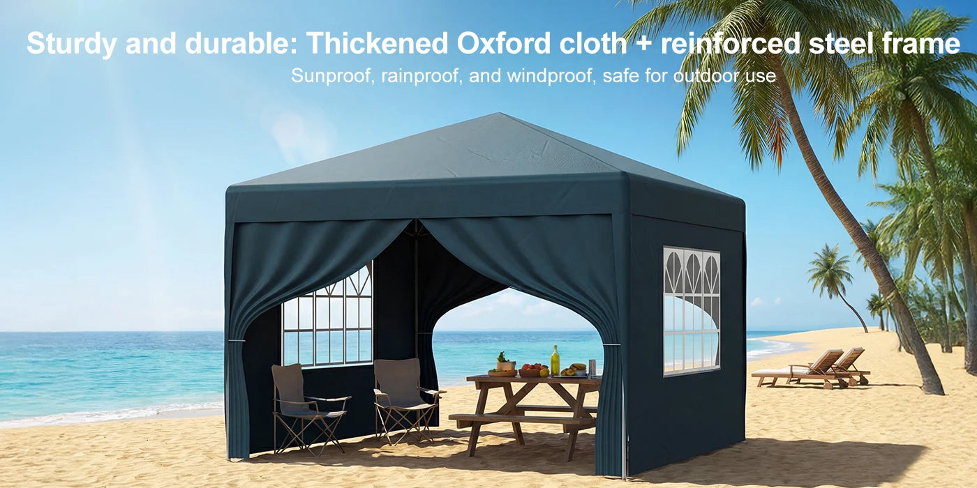 LOEFME 3x3M Pop Up Gazebo Waterproof Windproof Portable Outdoor Canopy Sun Shelter Removable 4 Sides Cloths Garden Camping Tent