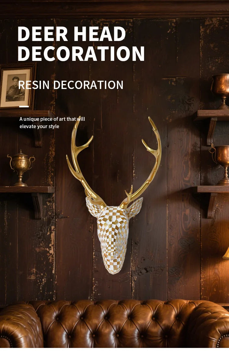 Modern Mosaic Deer Head Wall Decor Resin Art Sculpture 3D Animal Trophy for Living Room Office Bar Cafe Wall Hanging Decoration