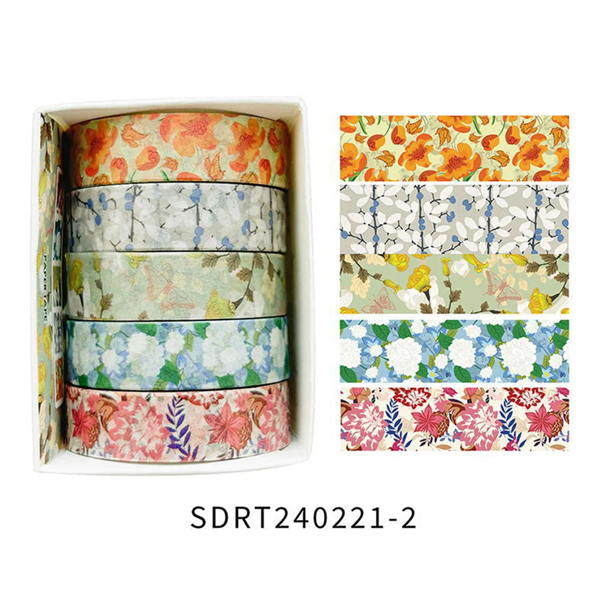 5 rolls of boxed romantic flower handbook tape, cute DIY fresh decorative washi tape for students, a must-have gift for students