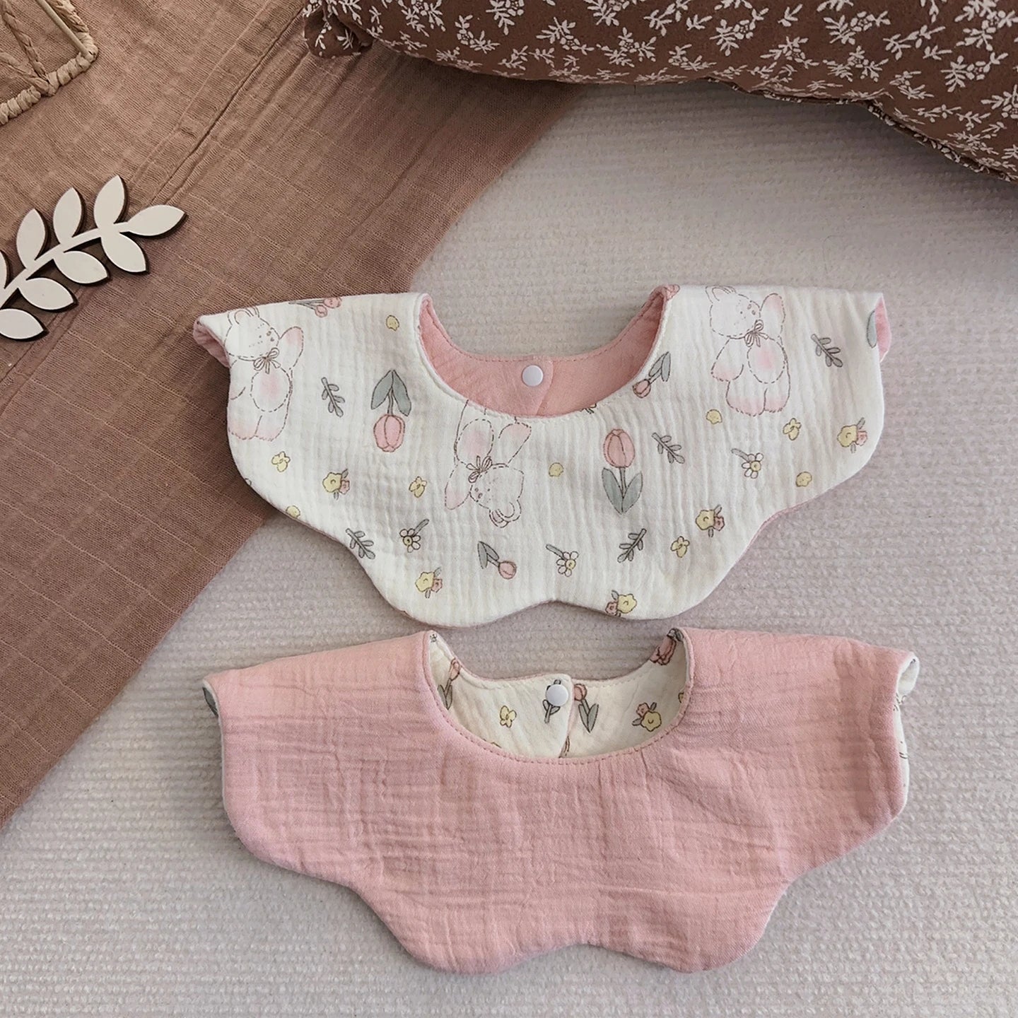 5-piece baby feeding bibs, made of pure cotton gauze, with cute patterns, soft and skin-friendly, double-sided use as drool rags