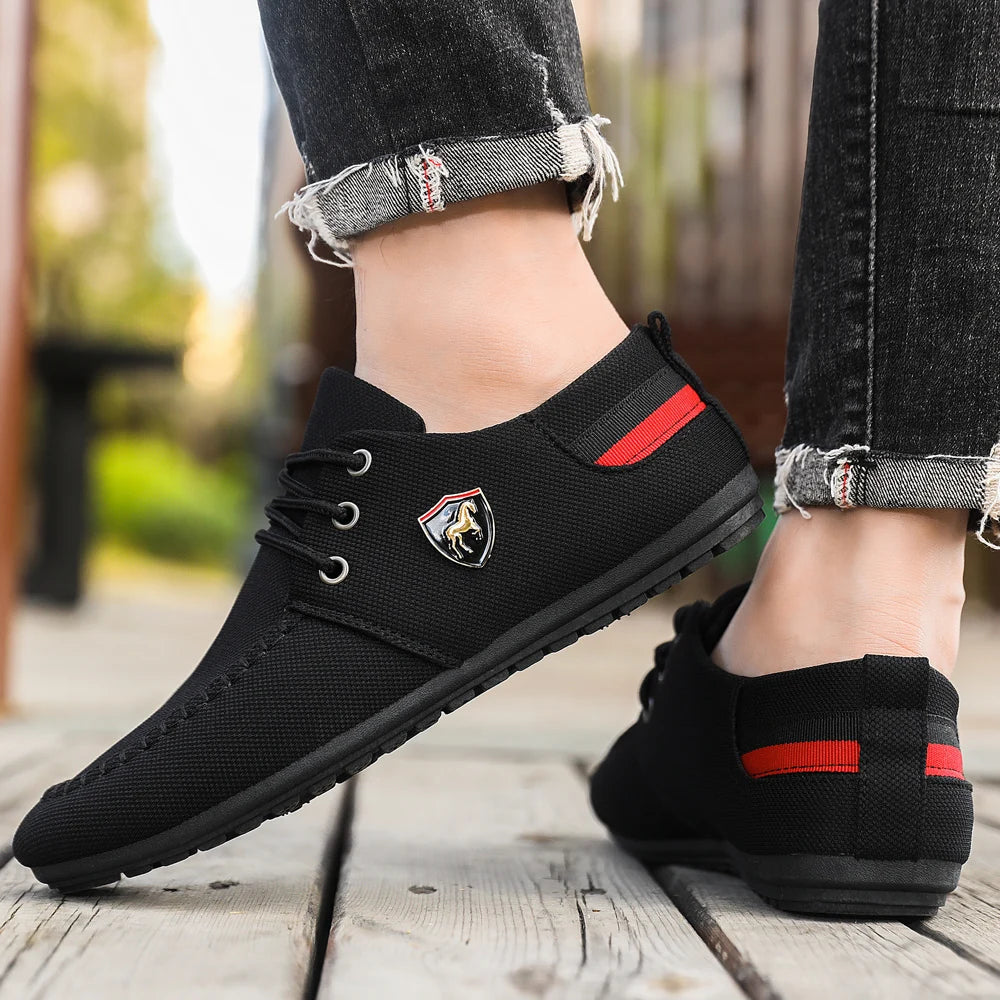 Men's Breathable Fabric Casual Loafers, Soft-Soled Comfortable Lace-Up Low-Top Men's Shoes, Versatile for Daily Commuting and Light Business Wear, Lightweight, Wear-Resistant, Non-Stuffy, Comfortable for Long Wear, Suitable f