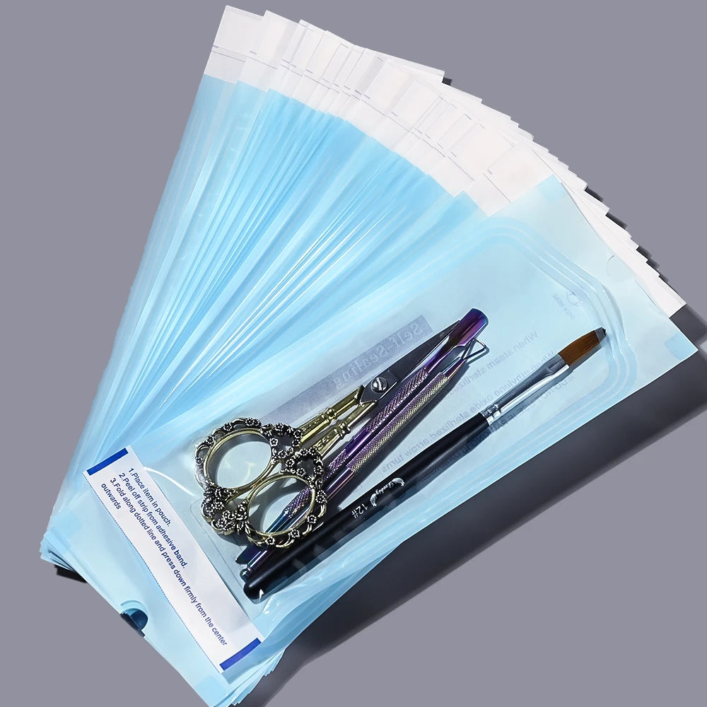 200pcs/box Nail Art Empty Sterilizing Bags Disposable 26*14cm Self-Sealing Sterilization Pouches Bag  Manicure Nail Art Tools K3
