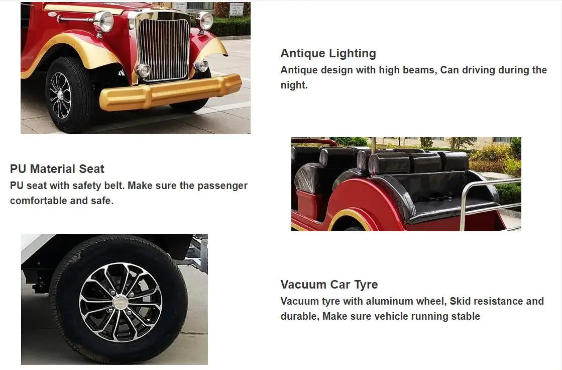 Classic Luxury Retro Electric Car for Adults 4 Wheels Low Speed Special Transportation Vehicle Long Endurance Lithium Battery