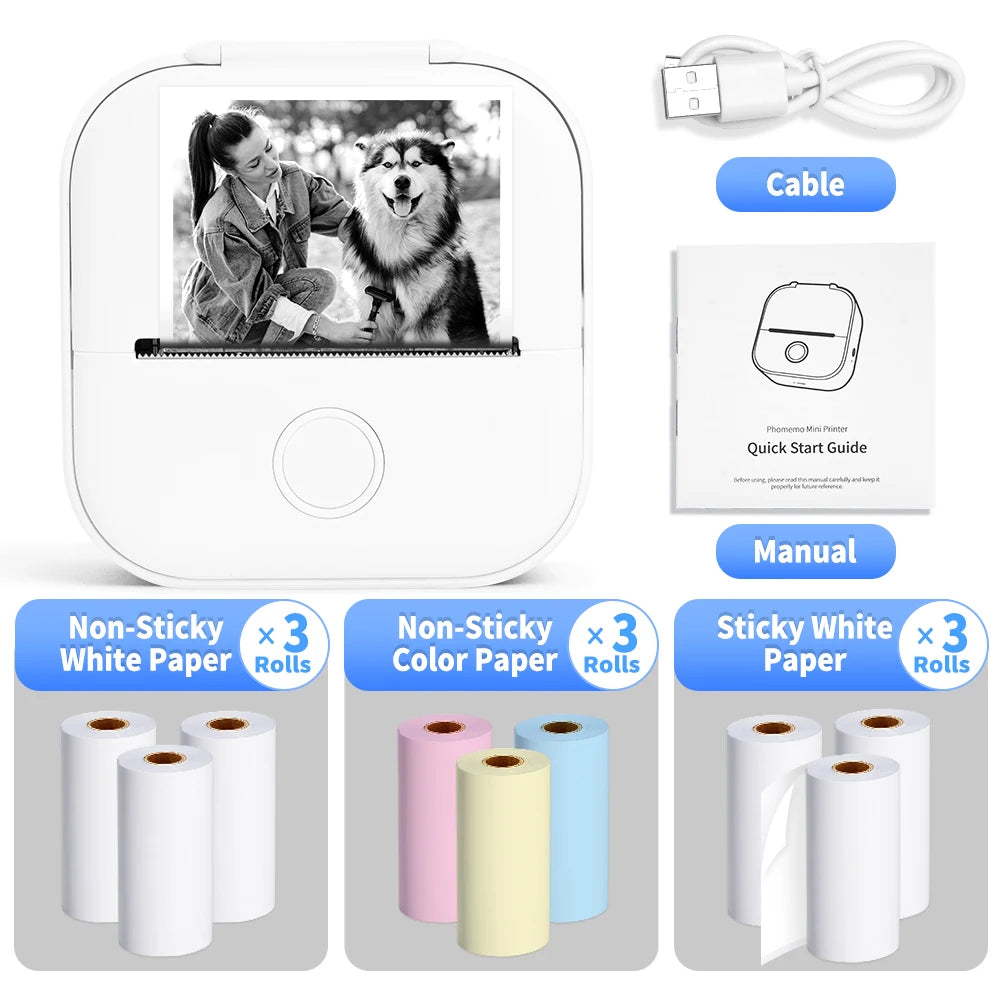 Mini Sticker Printer Phomemo T02 Thermal Portable Inkless Pocket Phone Printer Compatible with Android iOS Instantly Print Fun