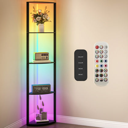 HOMCOM RGB LED Floor Lamp with Shelves, 4-Tier Dimmable Standing Lamp with Remote Control, Black