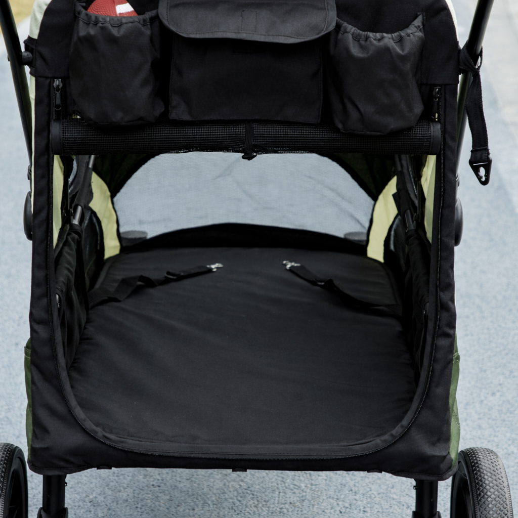 PawHut Foldable Pet Stroller for Medium Dogs with Four Big Wheels, Shock-Absorbing Frame, Safety Leashes, Brakes, Dark Green