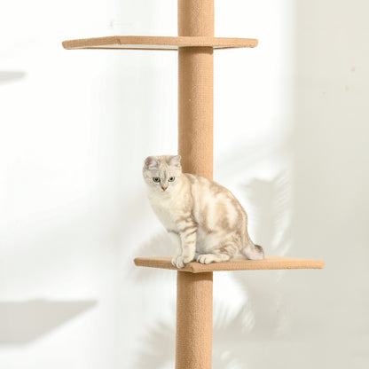 PawHut 260cm Floor To Ceiling Cat Tree for Indoor Cats w/ Three Platforms Activity Centre - Brown