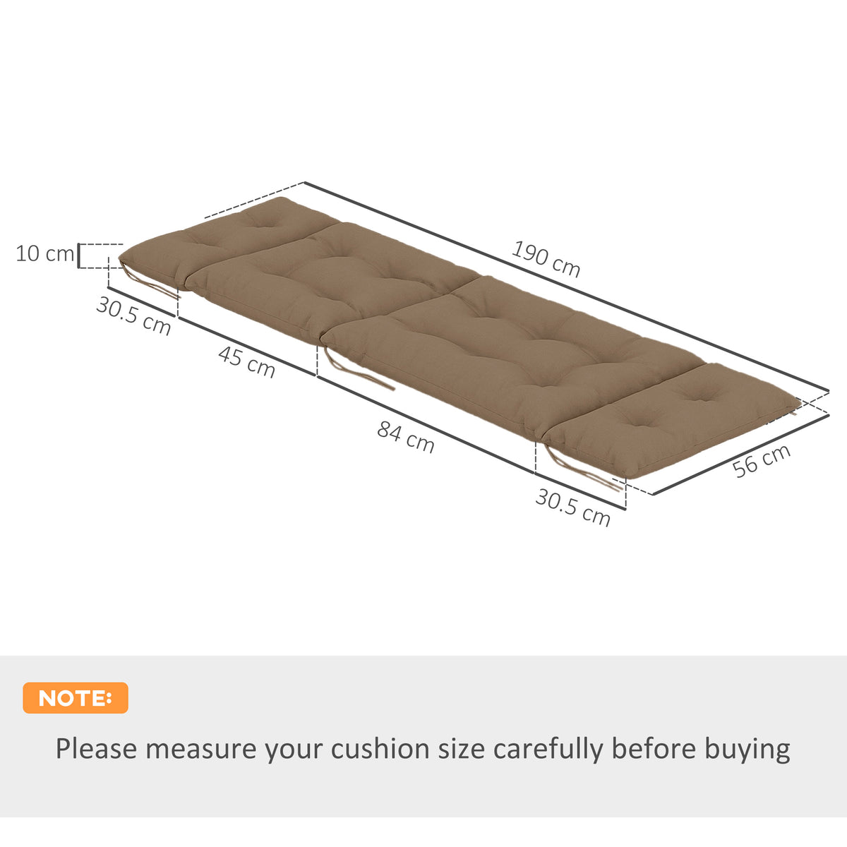Outsunny Set of Two 190 x 56cm Sun Lounger Cushions - Khaki