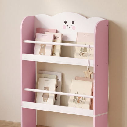 AIYAPLAY 4 Tier Kids Bookshelf, Children Bookcase with Anti-Tip Kit, Toddler Space-Saving Bookcase for Kids Room, Playroom, Pink