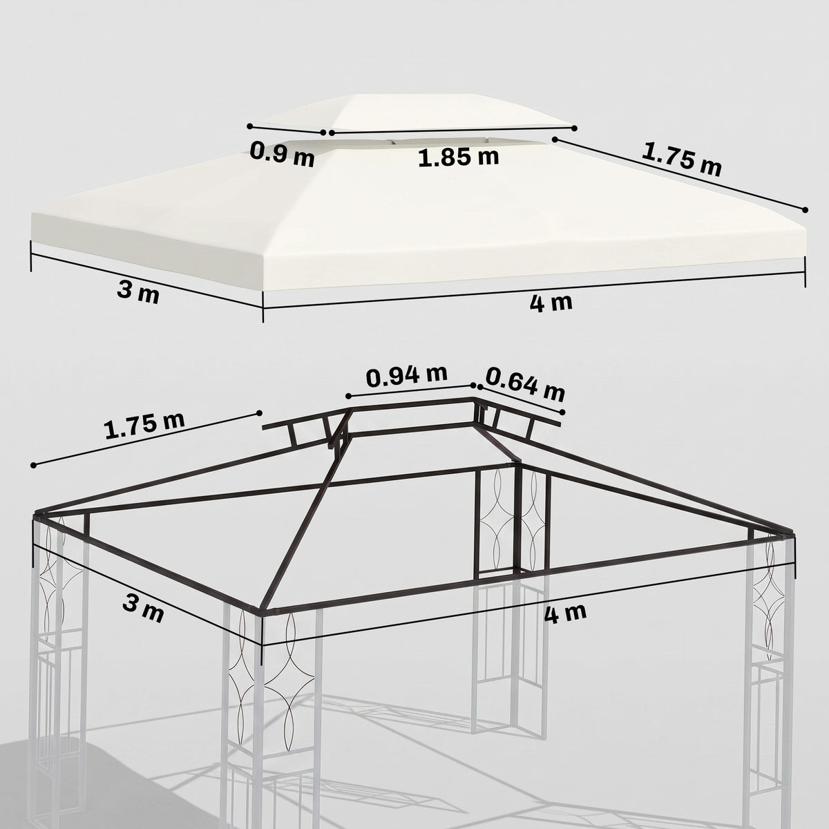 Outsunny 3x4m Gazebo Replacement Roof Canopy 2 Tier Top UV Cover Garden Patio Outdoor Sun Awning Shelters Cream (TOP COVER ONLY)