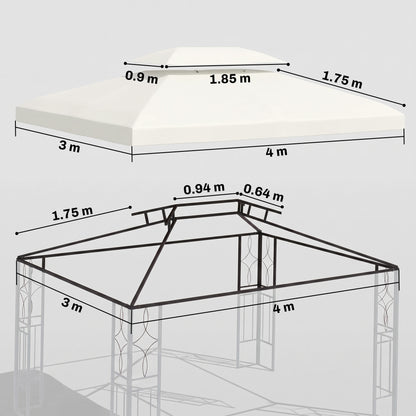 Outsunny 3x4m Gazebo Replacement Roof Canopy 2 Tier Top UV Cover Garden Patio Outdoor Sun Awning Shelters Cream (TOP COVER ONLY)