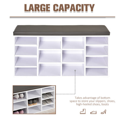 HOMCOM Multi-Storage Shoe Rack with 14 Compartments Cushion Moving Shelves, Solid Frame Foot Pads, White