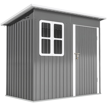 Outsunny 7 x 4ft Eco-friendly Galvanised Steel Garden Shed, with Lock and Gloves, 40kg/㎡ Snow Capacity - Grey