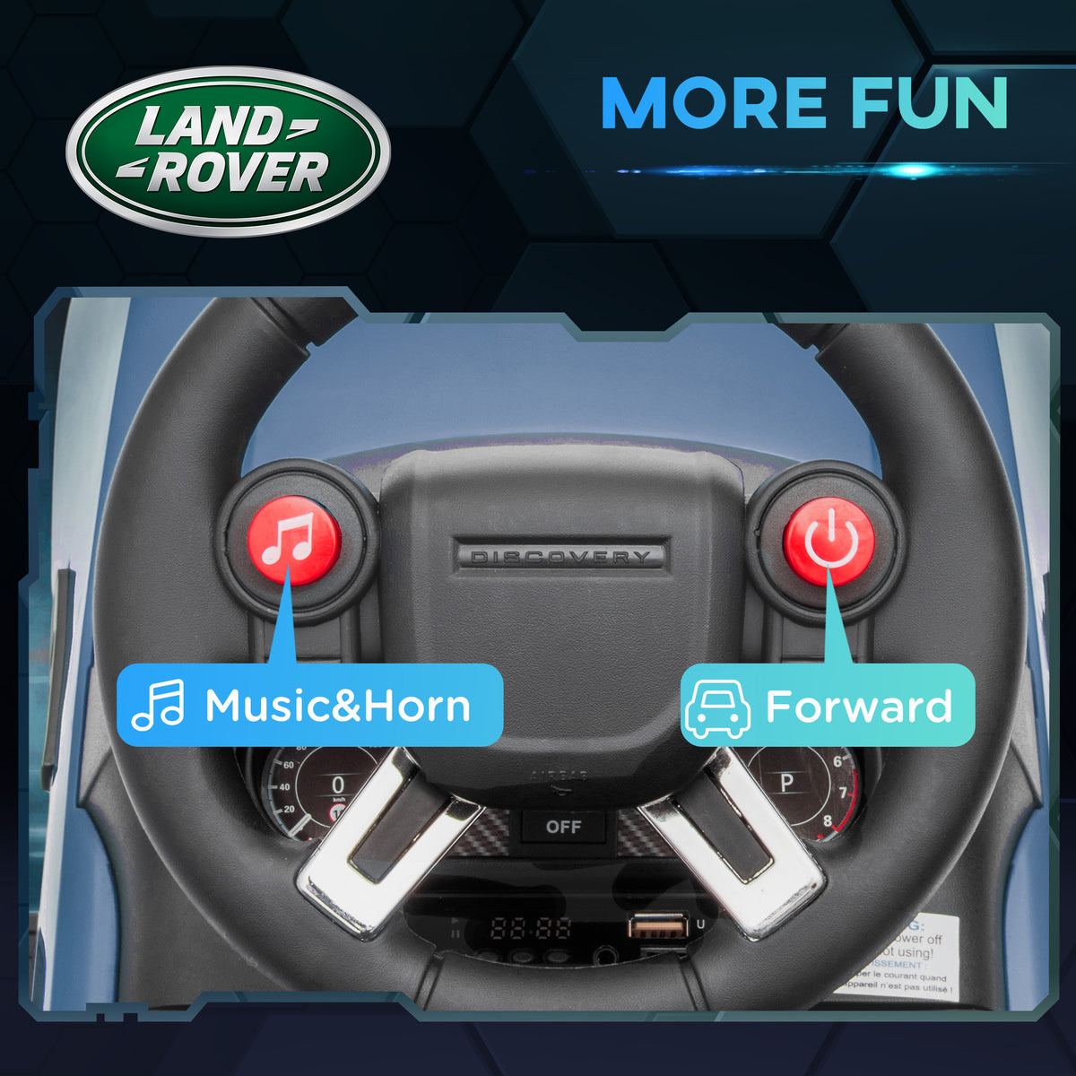 AIYAPLAY 2-in-1 Land Rover Licensed 6V Kids Electric Ride On Car, Sliding Car w/ Headlights, Music, for 18-60 Months, Light Blue
