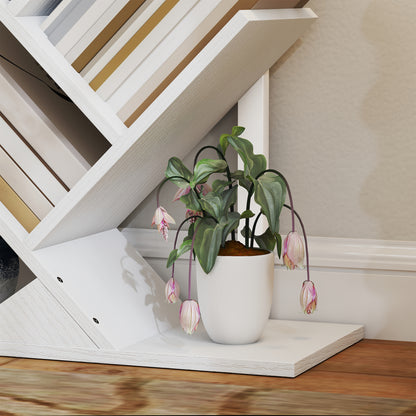 HOMCOM 9-Tier Tree Bookshelf, Industrial Free Standing Bookcase with Steel Frame, Display Storage White