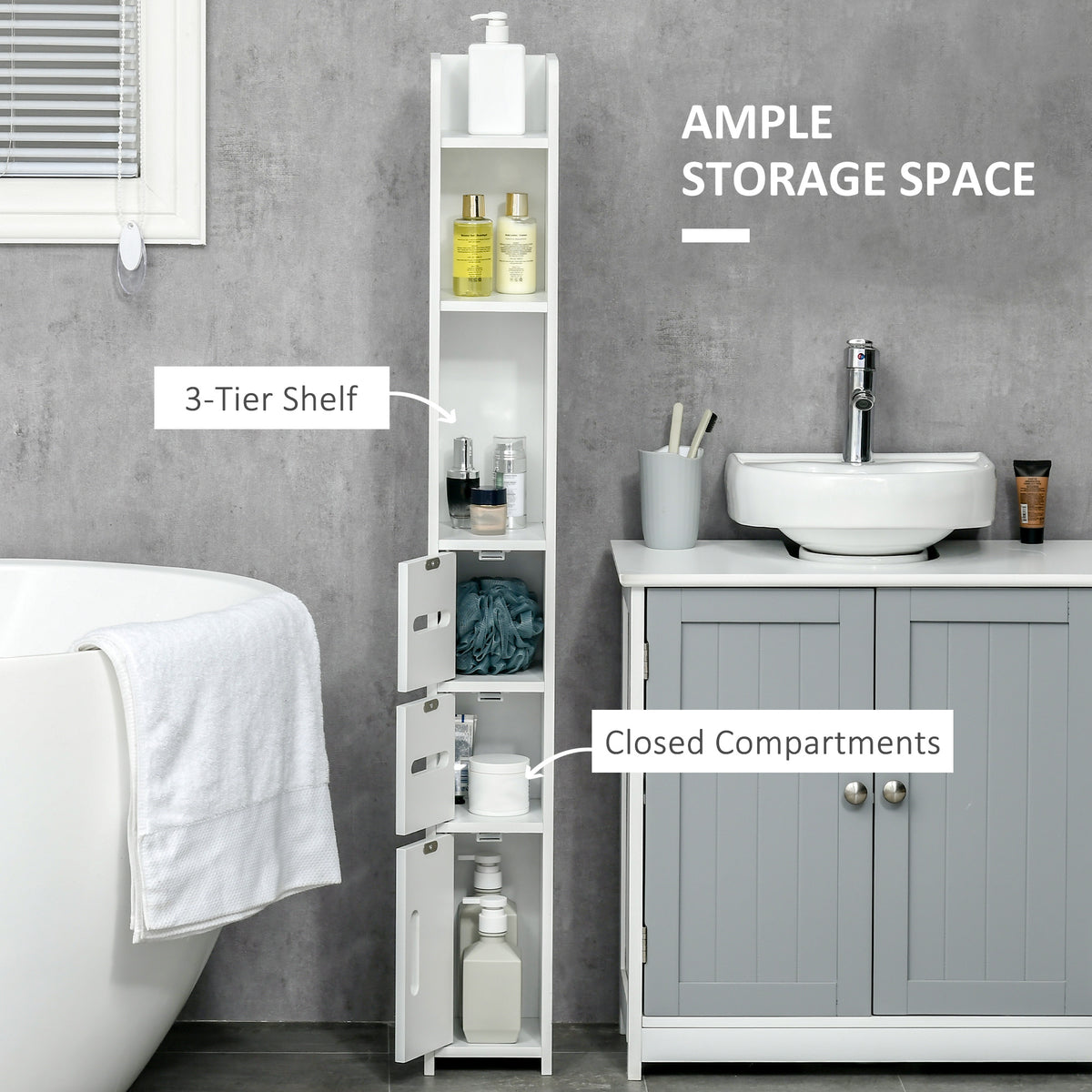 kleankin Modern Bathroom Storage Cabinet, Freestanding Tall Bathroom Cabinet with Open Shelves for Bedroom Hallway, White