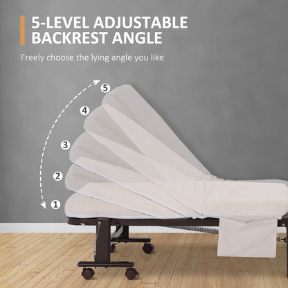 HOMCOM Folding Bed with Mattress, Single Guest Bed, Portable Fold Bed with Adjustable Backrest, White