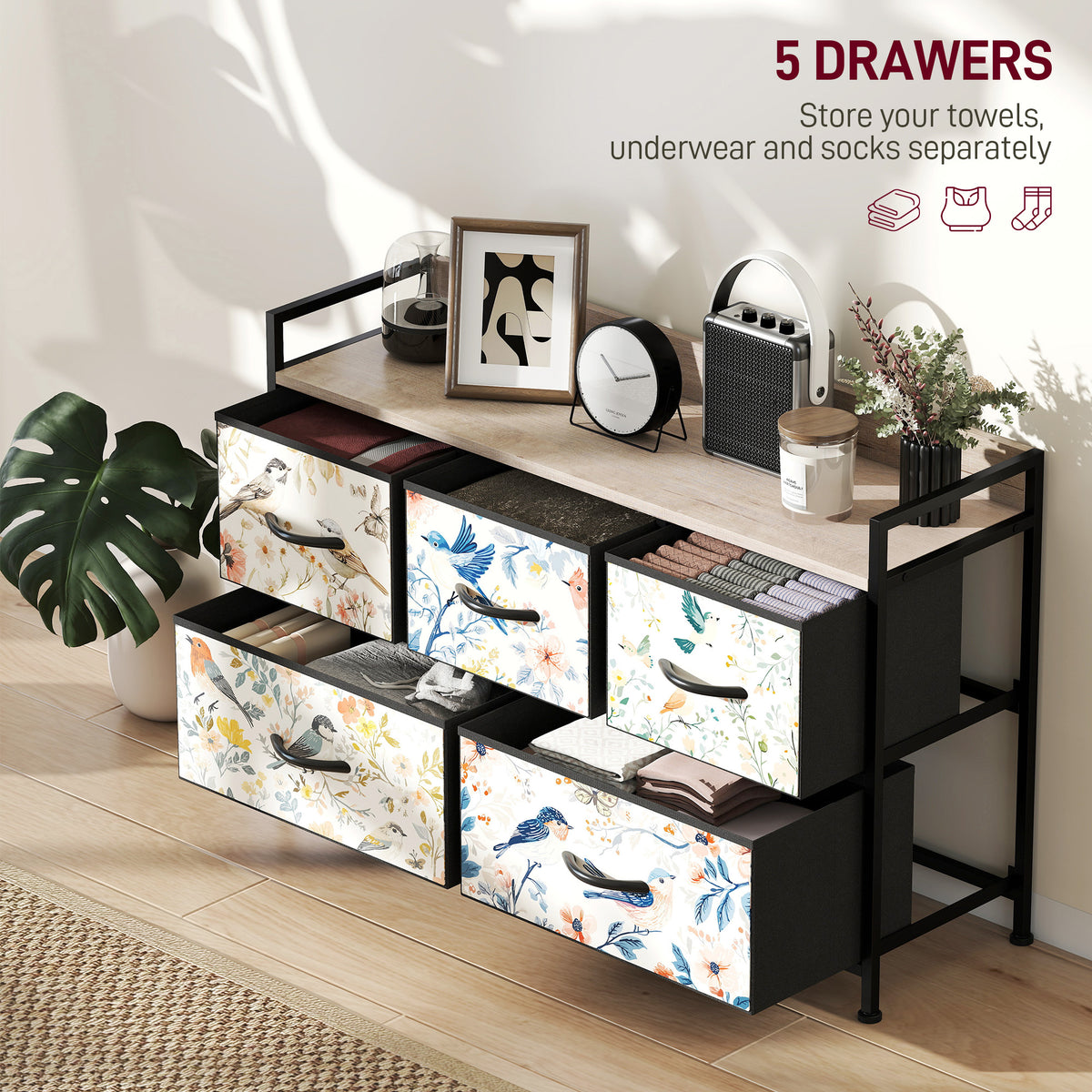 HOMCOM 5-Drawer Chest of Drawers - White