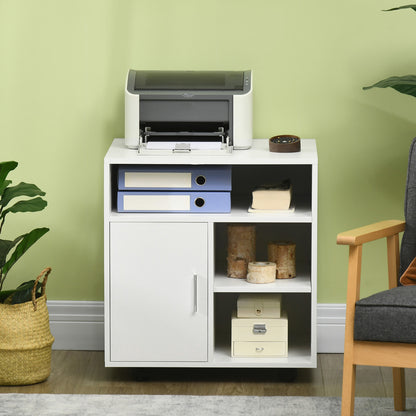 HOMCOM Multi-Storage Printer Stand, Mobile File Cabinet with Shelves, Modern Home Office Rolling Filing Cabinet with Wheels for Study, 60 x 50 x 65.5 cm, White