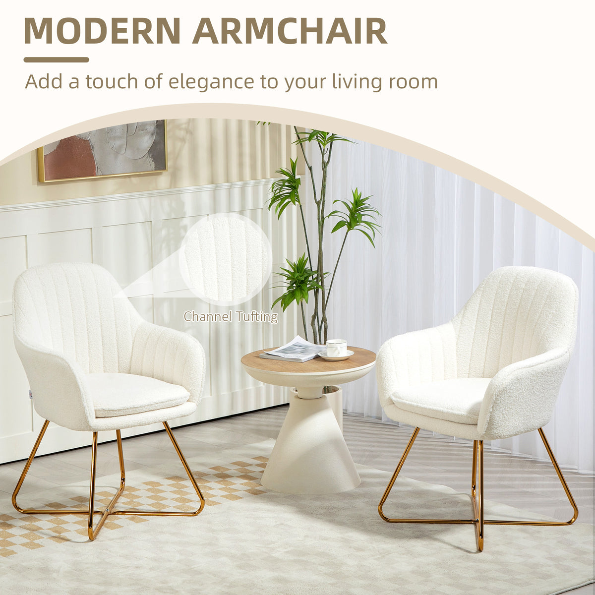 HOMCOM Set of Two Boucle Dining Chairs - Cream