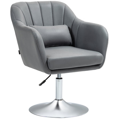 HOMCOM Swivel Accent Chair, Microfiber Cloth Tub Vanity Chair, Modern Armchair with Adjustable Height and Lumbar Support for Living Room Bedroom Salon Make up Room Dressing Table, Dark Grey