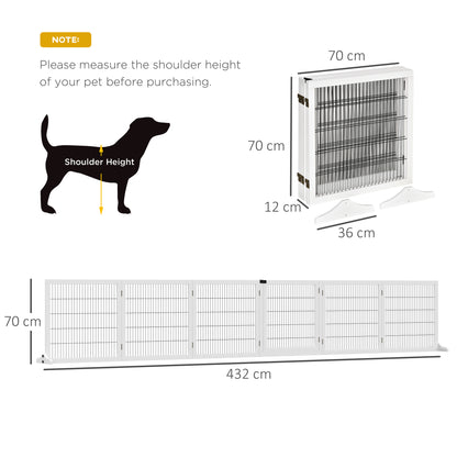PawHut Wooden Pet Gate, Freestanding Dog Safety Barrier with 2 Support Feet, White