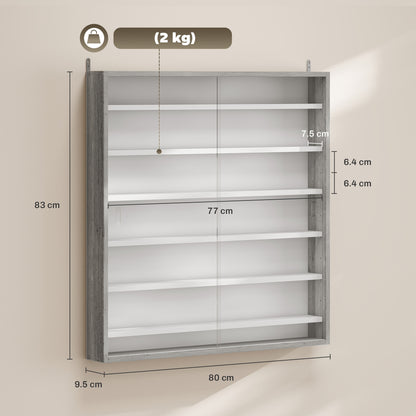 HOMCOM Six Shelf Display Cabinet, with Glass Doors - Graphite Wood Effect