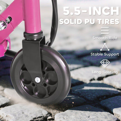 HOMCOM Foldable Electric Kids Scooter, Ride-on for Ages 7-14 Years, Pink