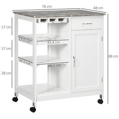 HOMCOM Kitchen Trolley with Wine Rack, Drawer, Open Shelf and Storage Cabinet for Dining Room, White