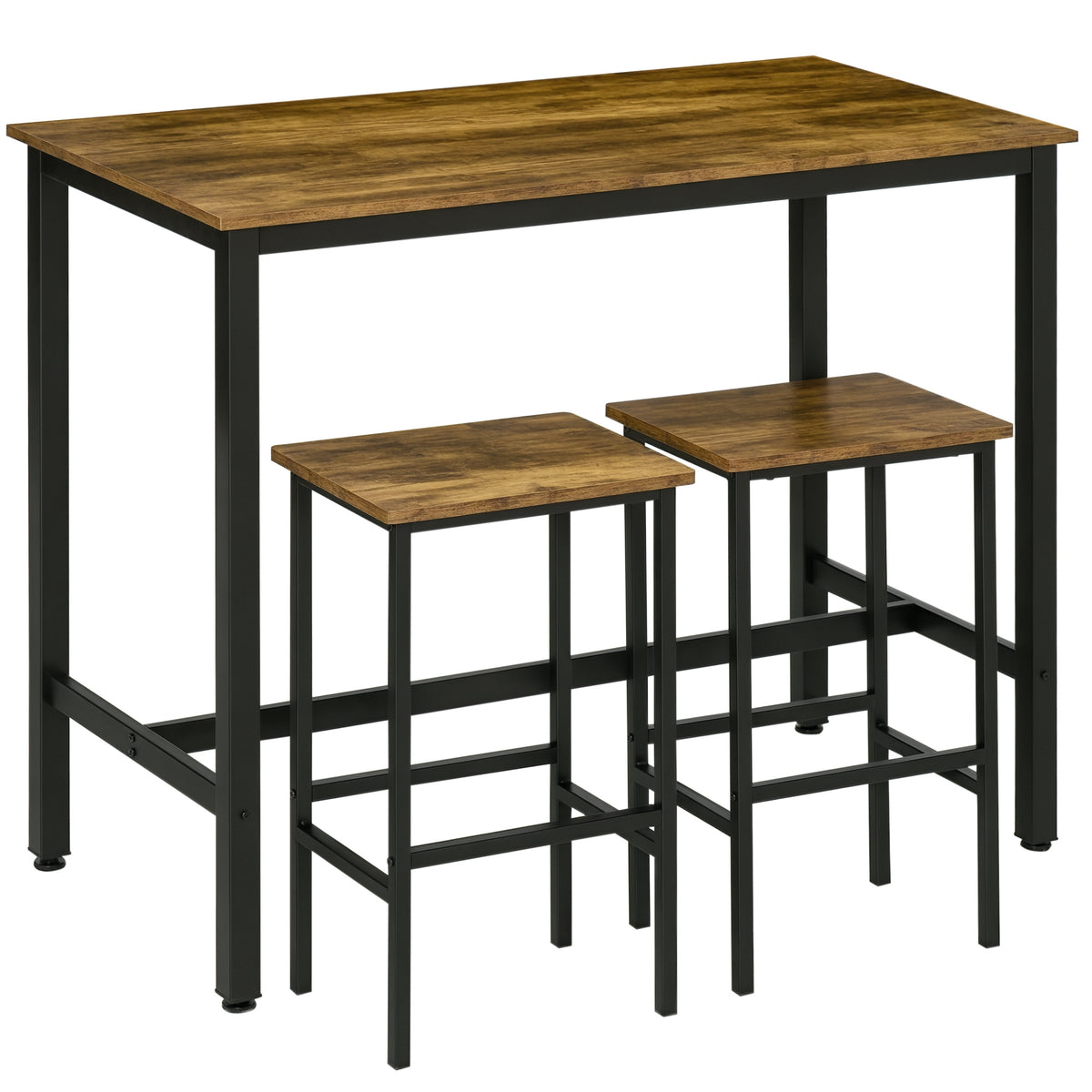 HOMCOM 120x60cm Bar Table Set, Breakfast Table with 2 Stools, 3-Piece Counter Height Dining Table & Chairs for Kitchen, Living Room, Rustic Brown