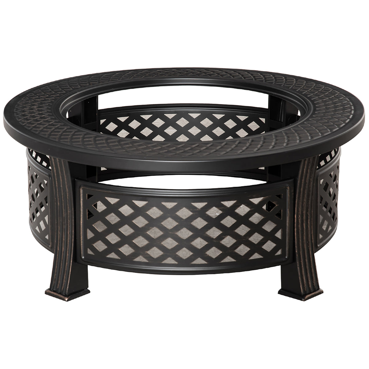 Outsunny Outdoor Fire Pit, Firepit with Grill Net, Mesh Lid, Poker, for Camping, Bonfire, Picnic, Bronze Tone