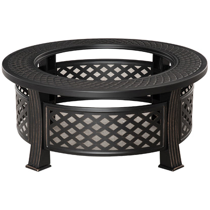 Outsunny Outdoor Fire Pit, Firepit with Grill Net, Mesh Lid, Poker, for Camping, Bonfire, Picnic, Bronze Tone