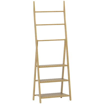 HOMCOM Three-Shelf Bamboo Storage Unit, with Towel Racks - Natural Finish