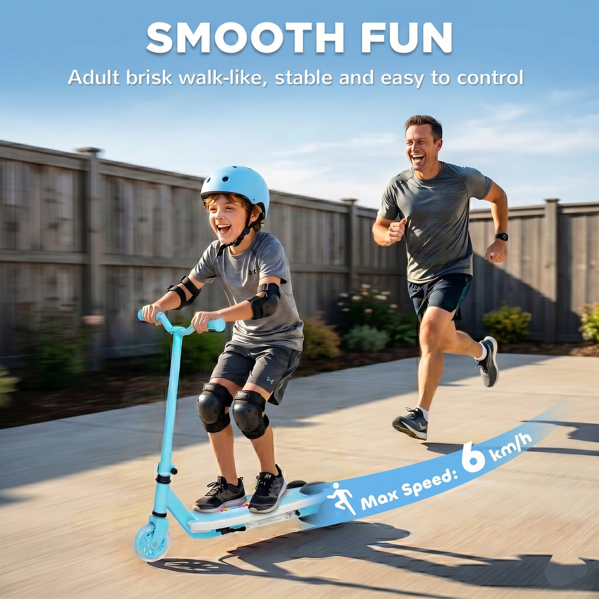 AIYAPLAY Electric Scooter for Kids Aged 4-7 Years, with Flashing LED Lights, Rear Auxiliary Wheels, Blue