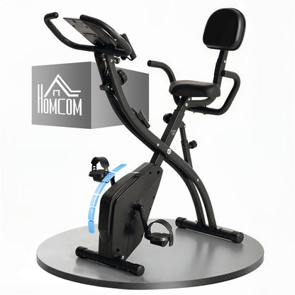 HOMCOM 2-in-1 Folding Exercise Bike with 8-Level Magnetic Resistance, Arm Resistance Band, Pulse Sensor, Black