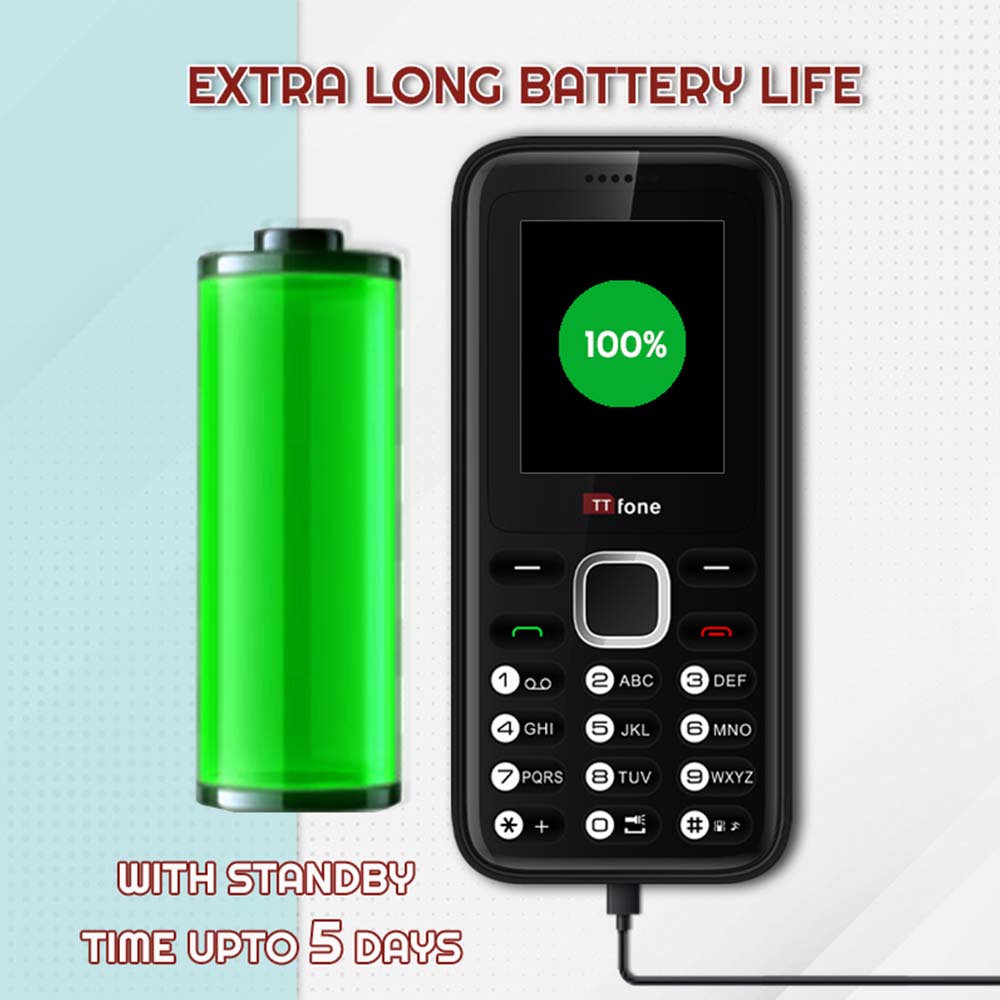 TTfone TT150 Unlocked Basic Mobile Phone UK Sim Free, Long Battery Life, Dual Sim with camera and games, easy to use, durable and light weight pay as you go - Black with Mains Charger and EE Sim Card