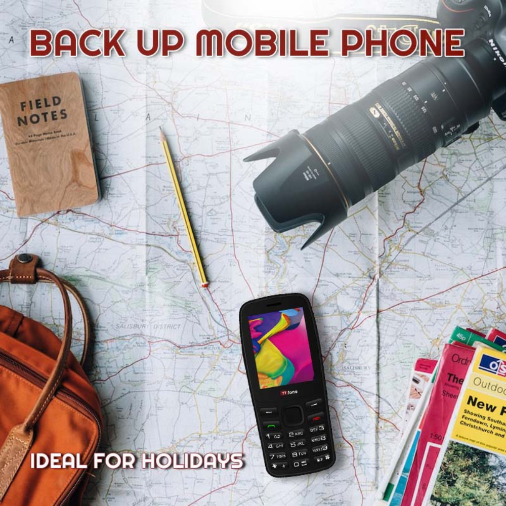 TTfone TT175 2.4inch UK Sim Free Dual Sim Basic Simple Feature Mobile Phone  Unlocked with camera Torch Media Games with Mains Charger and O2 Sim Card
