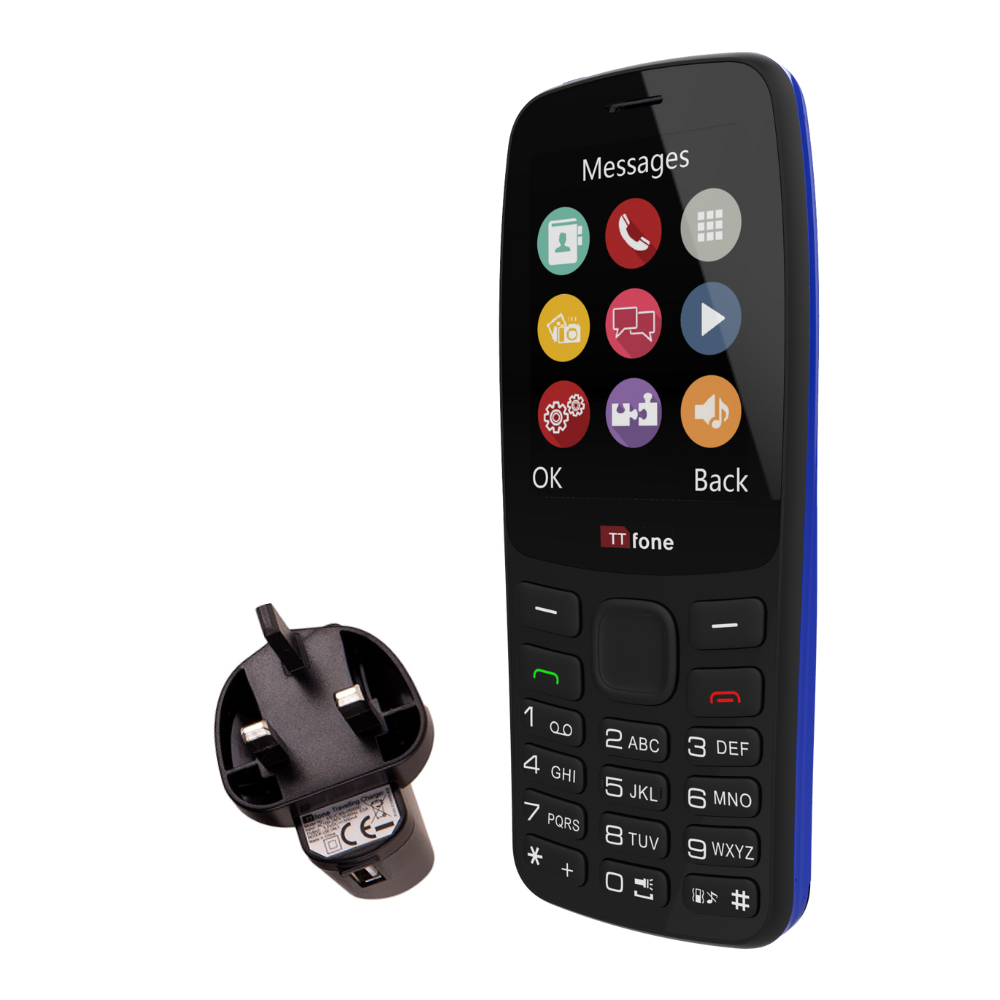 TTfone TT175 2.4inch UK Sim Free Dual Sim Basic Simple Feature Mobile Phone  Unlocked with camera Torch Media Games with Mains Charger and O2 Sim Card