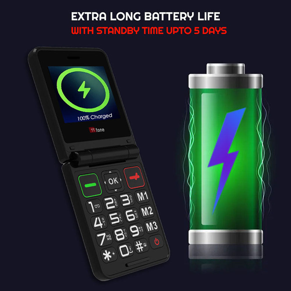 TTfone TT660 Flip Mobile Phone for Seniors - Folding Design, Big Buttons, Emergency Assistance, Long Battery Life with Mains Charger and GiffGaff Sim Card