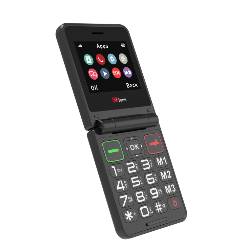 TTfone TT660 Flip Mobile Phone for Seniors - Folding Design, Big Buttons, Emergency Assistance, Long Battery Life with Mains Charger and GiffGaff Sim Card